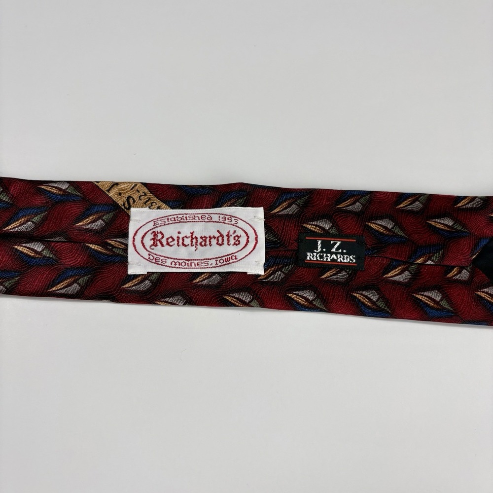 NWT Vintage J.Z. Richards Men's 100% Silk Tie Burgundy Geometric Made in USA - Picture 3 of 7